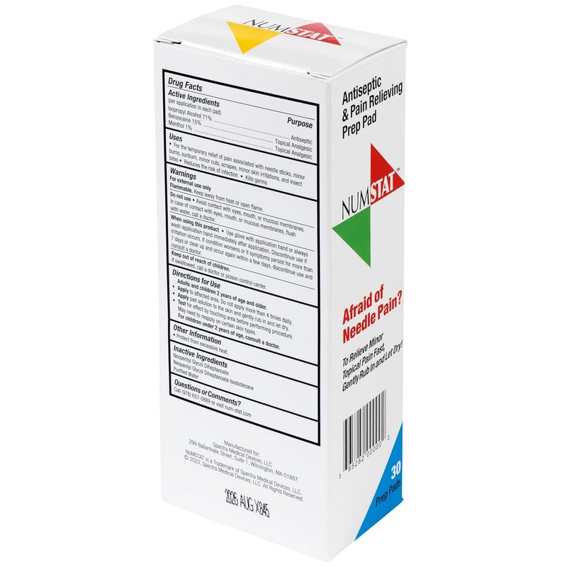 NUMSTAT Antiseptic Numbing Wipes for Needle Pain Relief, 2-In-1 Formula with Benzocaine, Isopropyl Alcohol and Menthol - 30 Prep Pads - Image 2